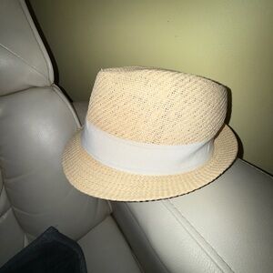 Stylish Beige Fedora Hat with White Band